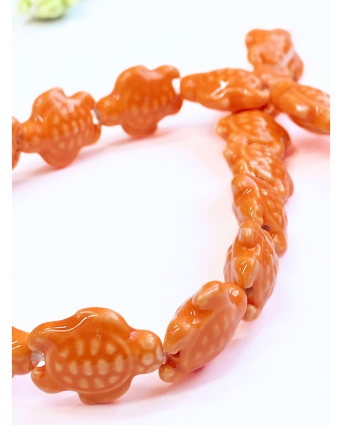 İpe Dizili Seramik Boncuk Turuncu Kaplumbağa 17mm - 1 Dizi