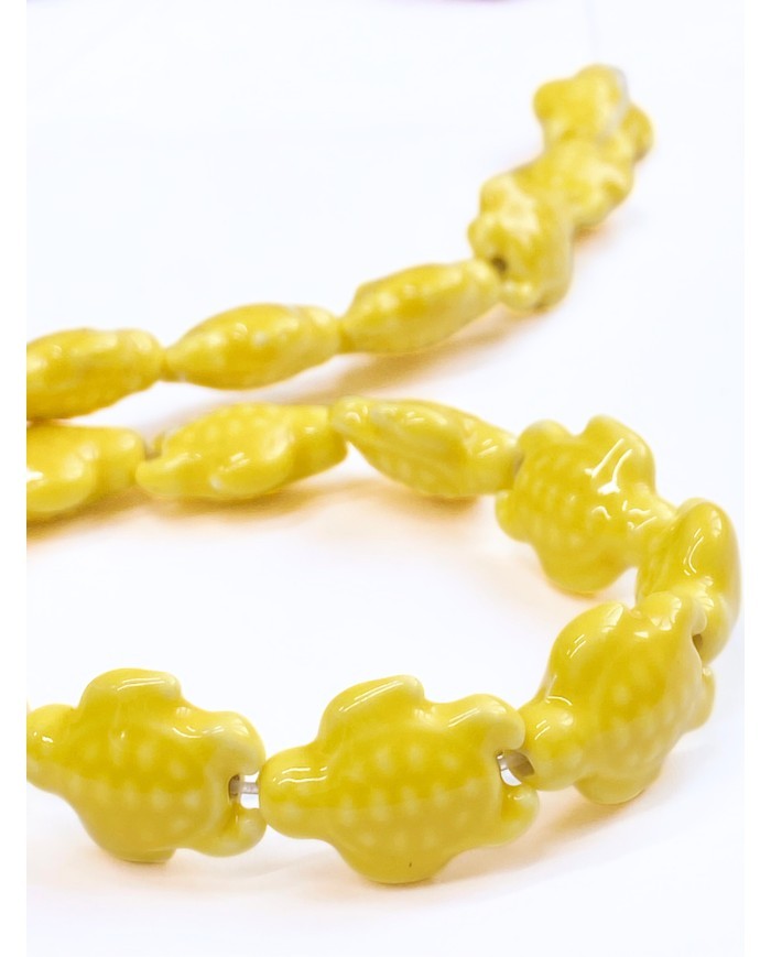 İpe Dizili Seramik Boncuk Sarı Kaplumbağa 17mm - 1 Dizi