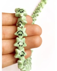 İpe Dizili Seramik Boncuk Yeşil Güleryüzlü Yıldız 12mm - 1 Dizi