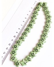 İpe Dizili Seramik Boncuk Yeşil Güleryüzlü Yıldız 12mm - 1 Dizi