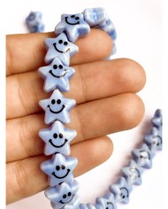 İpe Dizili Seramik Boncuk Mavi Güleryüzlü Yıldız 12mm - 1 Dizi
