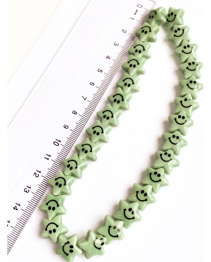 İpe Dizili Seramik Boncuk Mavi Güleryüzlü Yıldız 12mm - 1 Dizi