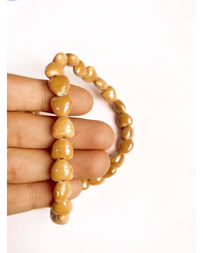 İpe Dizili Seramik Boncuk Kahverengi Kalp 10mm - 1 Dizi