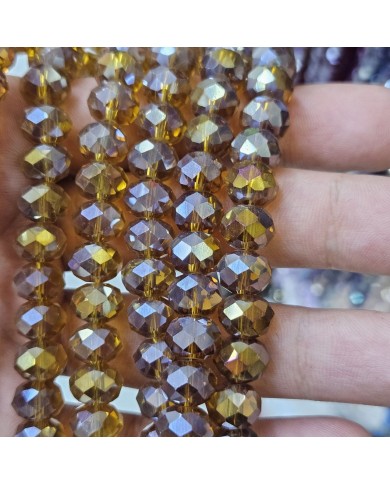 5 Adet İpe Dizili Yuvarlak Kristal Boncuk - Janjanlı Şeffaf Gold - 10mm