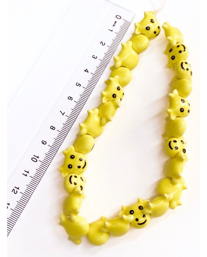 İpe Dizili Seramik Boncuk Sarı İnek 19mm - 1 Dizi