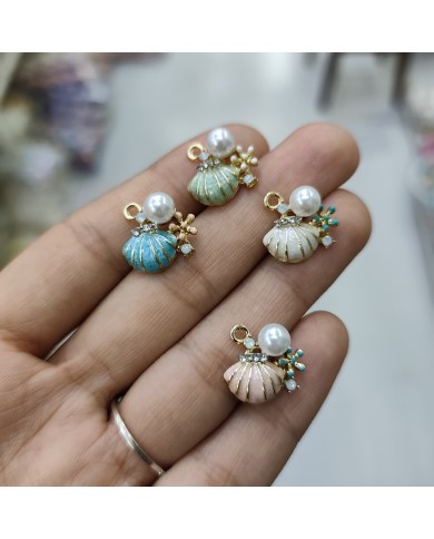 Mineli Krem Deniz Kabuğu İncili Kolye Bileklik Ucu Charm 1 Adet