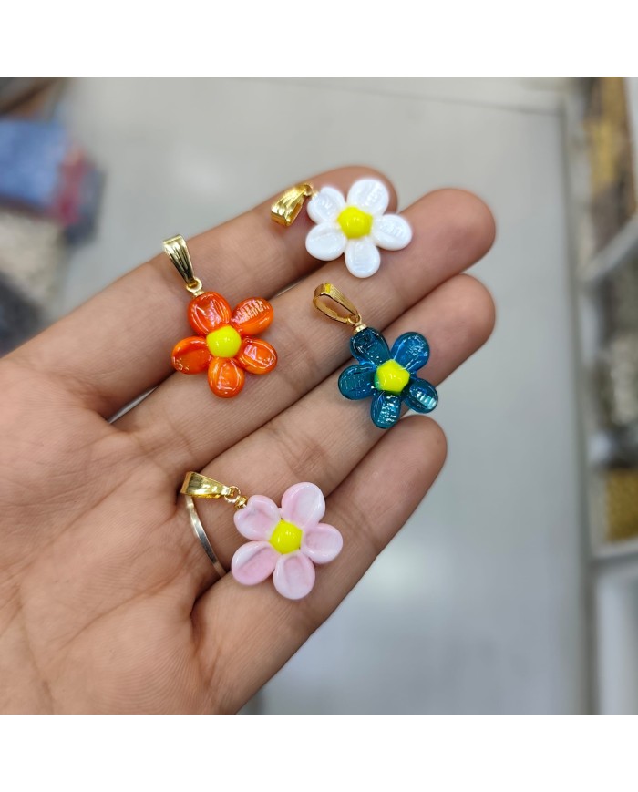 Cam Mavi Çiçek Kolye Bileklik Ucu Charm 1 Adet