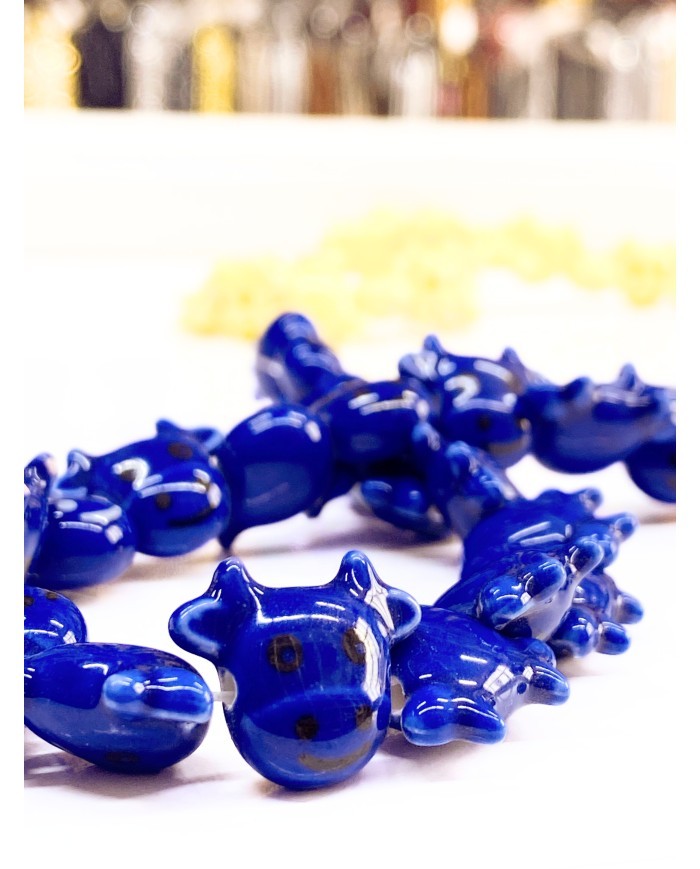 İpe Dizili Seramik Boncuk Lacivert İnek 19mm - 1 Dizi