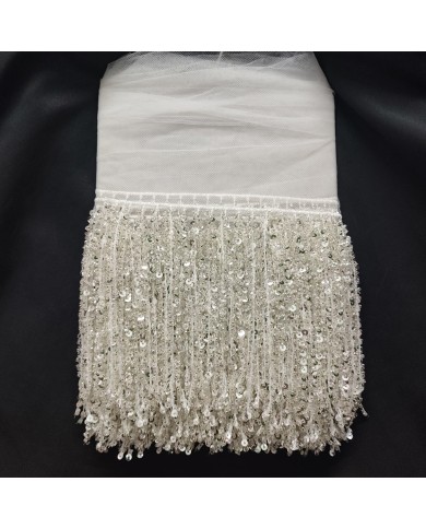 16 cm Pullu Boncuklu İthal Saçak Gümüş 1 Metre