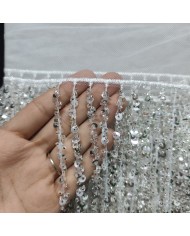 16 cm Pullu Boncuklu İthal Saçak Gümüş 1 Metre