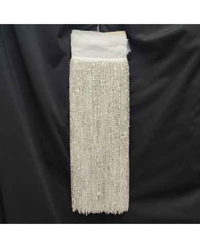 60 cm Pullu Boncuklu İthal Saçak Şerit Beyaz 1 Metre