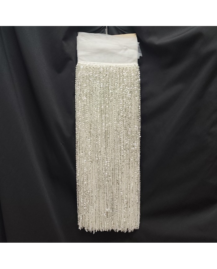 60 cm Pullu Boncuklu İthal Saçak Şerit Beyaz 1 Metre