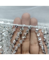 60 cm Pullu Boncuklu İthal Saçak Şerit Beyaz 1 Metre