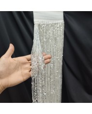 100 cm Pullu Boncuklu İthal Saçak Gümüş 1 Metre