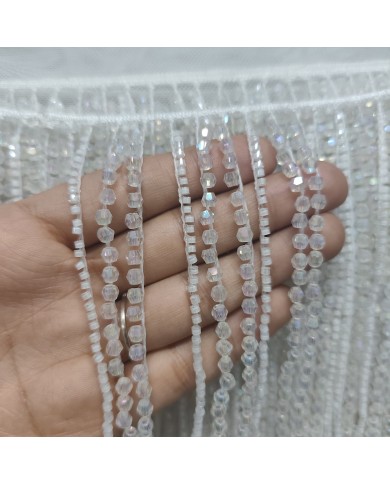 30 cm Kesme ve Kristal Boncuklu İthal Saçak Beyaz 1 Metre