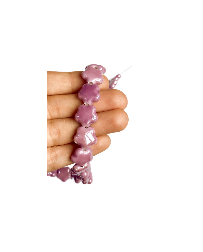 İpe Dizili Seramik Boncuk Mor Yıldız 14mm - 1 Dizi