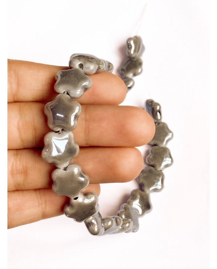 İpe Dizili Seramik Boncuk Gri Yıldız 14mm - 1 Dizi