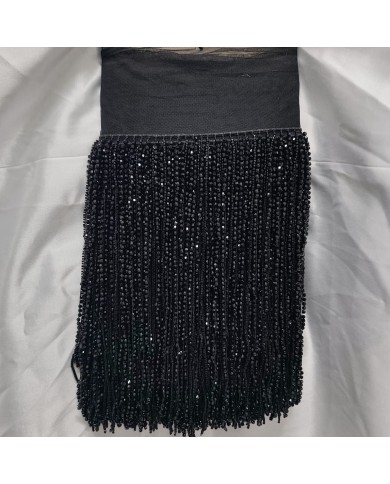 30 cm Kesme ve Kristal Boncuklu İthal Saçak Siyah 1 Metre