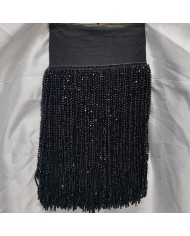 100 cm Pullu Boncuklu İthal Saçak Siyah  1 Metre