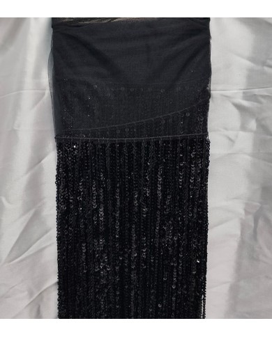 100 cm Pullu Boncuklu İthal Saçak Siyah  1 Metre
