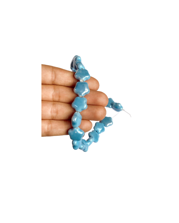 İpe Dizili Seramik Boncuk Mavi Yıldız 14mm - 1 Dizi