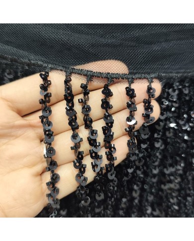 16 cm Pullu Boncuklu İthal Saçak Siyah  1 Metre
