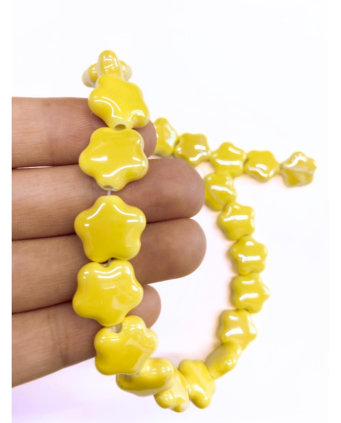 İpe Dizili Seramik Boncuk Sarı Yıldız 14mm - 1 Dizi