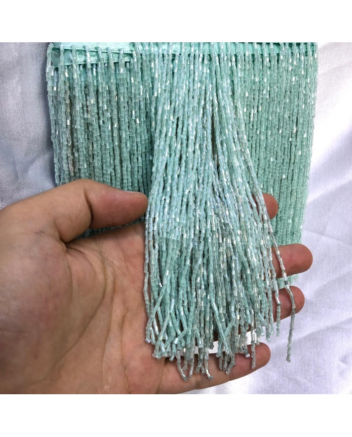 15 cm Kesme Boncuk Saçak Mint Yeşili 1 Metre