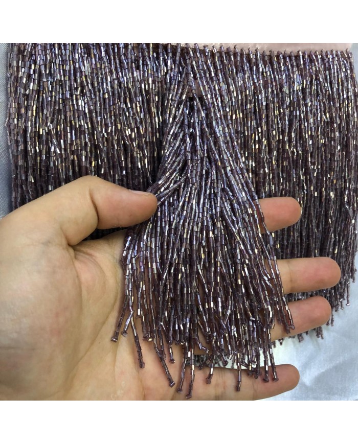 15 cm Kesme Boncuk Saçak Duman Moru 1 Metre