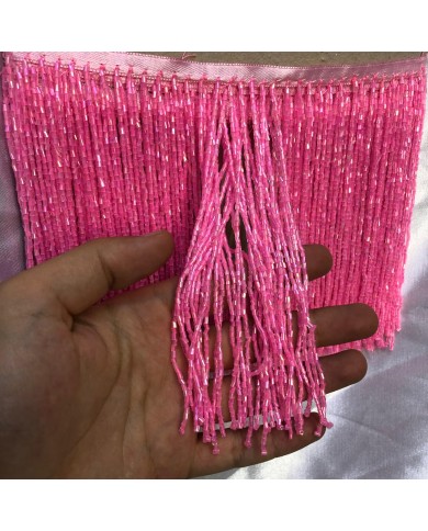 15 cm Kesme Boncuk Saçak Fuşya Pembe 1 Metre