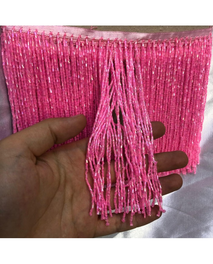 15 cm Kesme Boncuk Saçak Fuşya Pembe 1 Metre