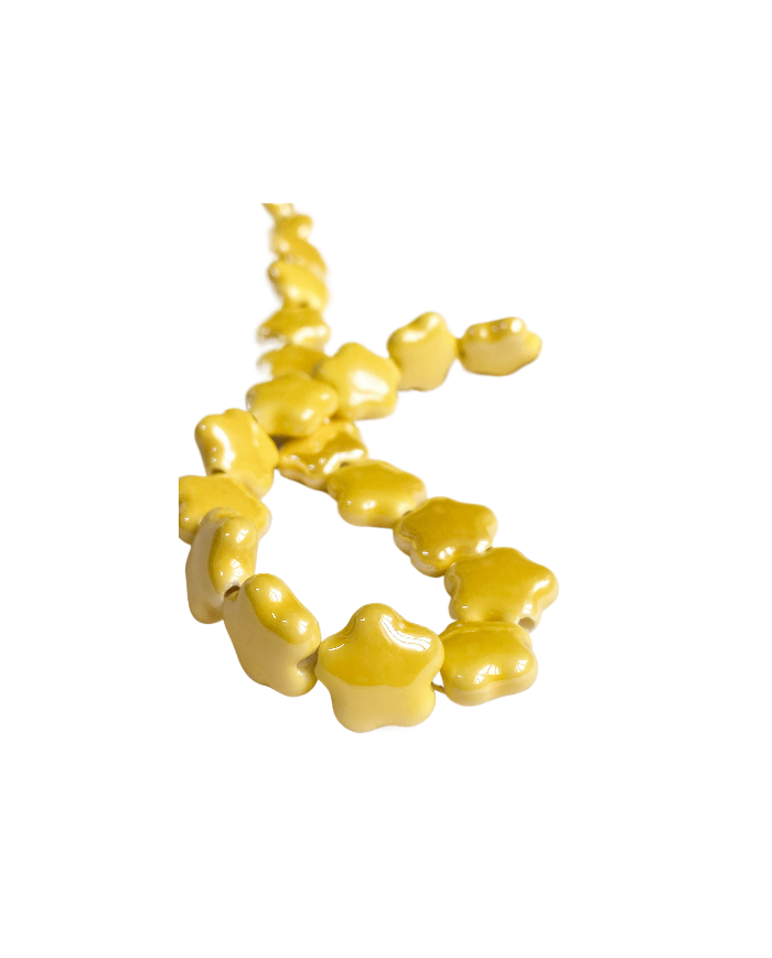 İpe Dizili Seramik Boncuk Sarı Yıldız 14mm - 1 Dizi