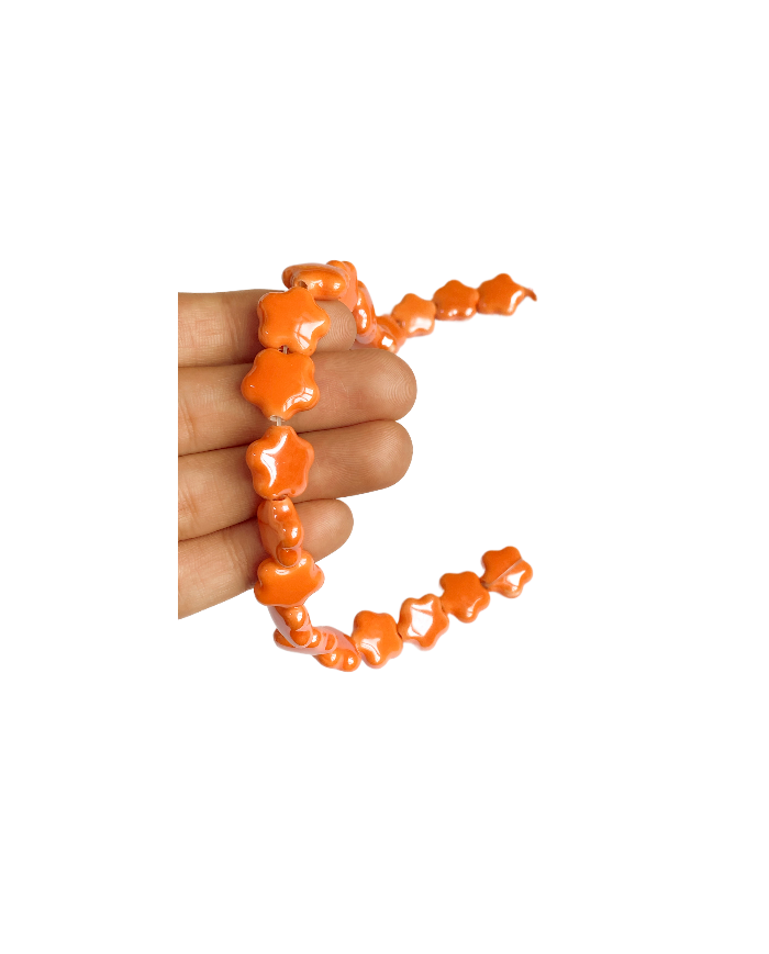 İpe Dizili Seramik Boncuk Turuncu Yıldız 14mm - 1 Dizi