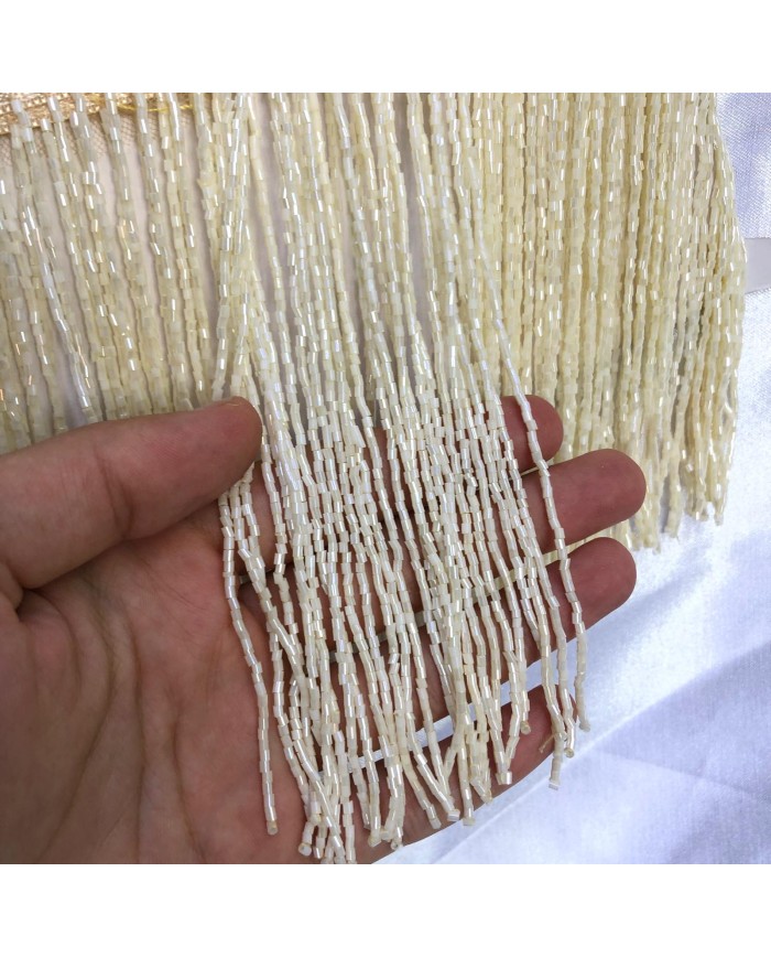15 cm Kesme Boncuk Saçak Sedef Krem 1 Metre