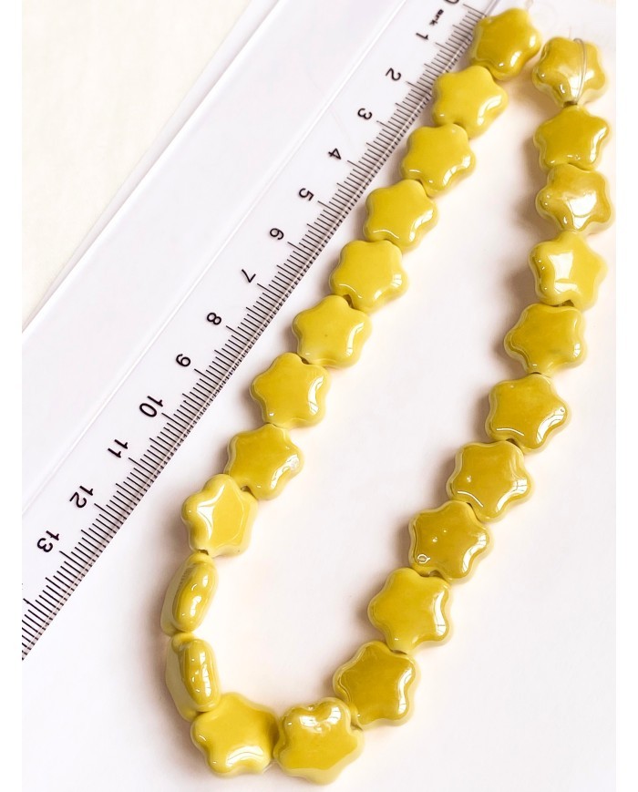 İpe Dizili Seramik Boncuk Pembe Yıldız 14mm - 1 Dizi