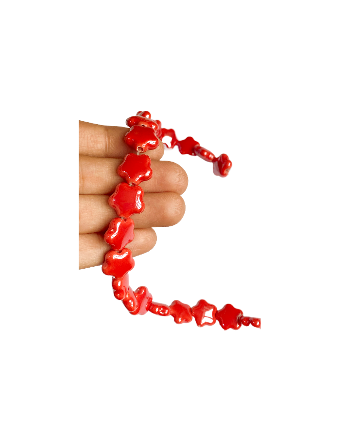 İpe Dizili Seramik Boncuk Kırmızı Yıldız 14mm - 1 Dizi