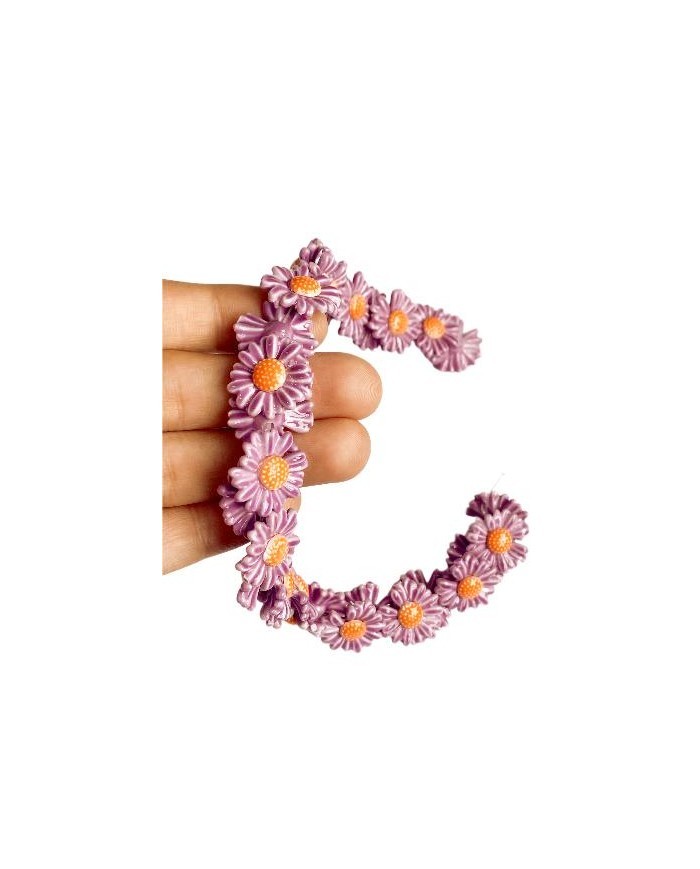 İpe Dizili Seramik Boncuk Mor Papatya 17mm - 1 Dizi