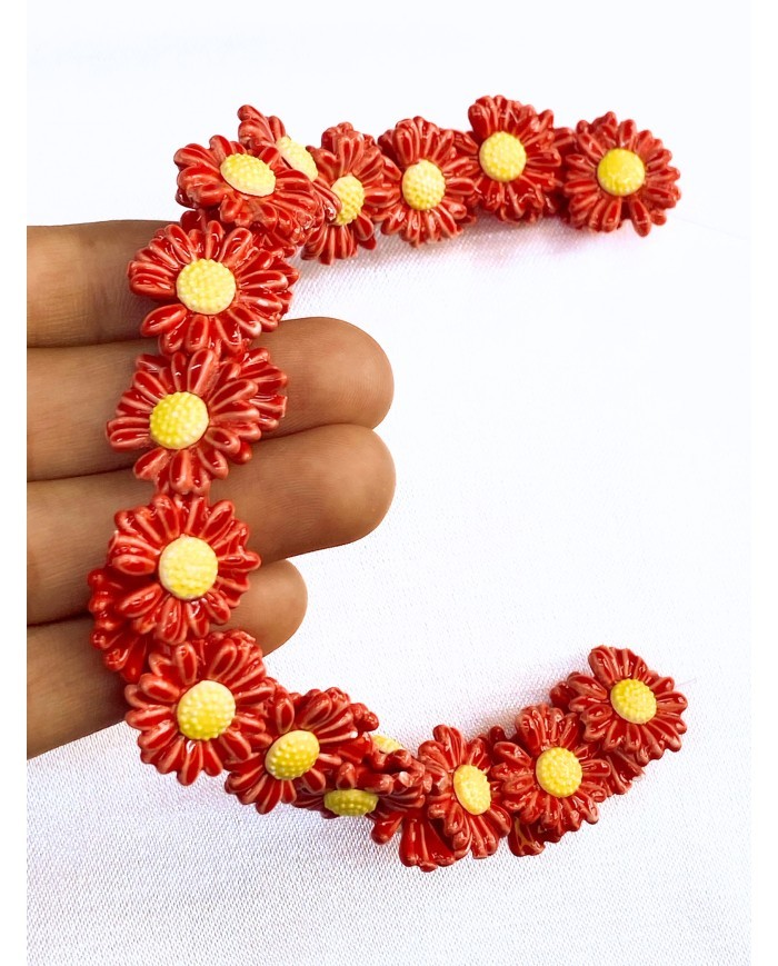 İpe Dizili Seramik Boncuk Papatya 17 mm - 1 Dizi