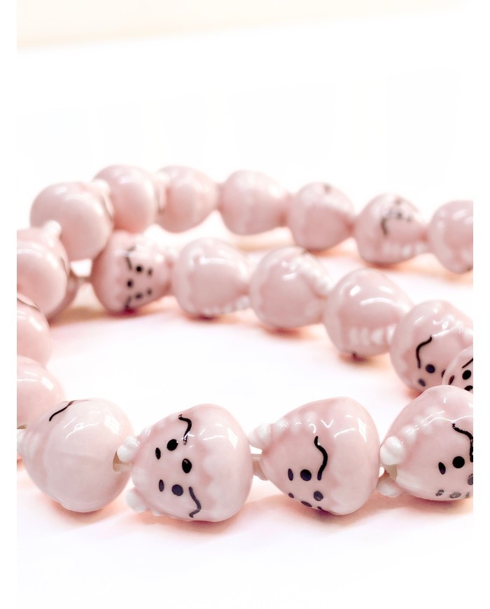İpe Dizili Seramik Boncuk Pembe Tavşan 14mm - 1 Dizi