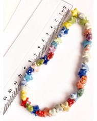 İpe Dizili Seramik Boncuk Kırmızı Benekli Yıldız 10mm - 1 Dizi