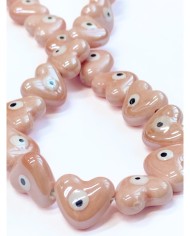 İpe Dizili Seramik Boncuk Pembe Nazar Boncuklu Kalp 15mm - 1 Dizi