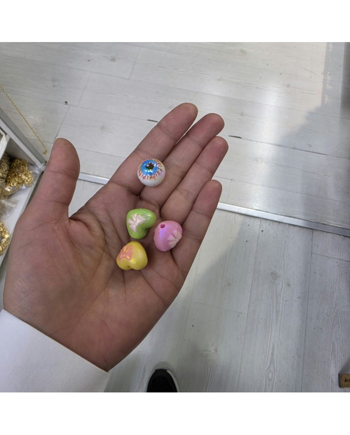 Fiyonk Desenli Kalp Boncuk Pastel Sarı 1 Adet