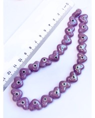 İpe Dizili Seramik Boncuk Pembe Nazar Boncuklu Kalp 13mm - 1 Dizi