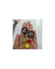 Renkli İp Detaylı Dört Delikli Düğme Siyah Kırmızı 1 Adet