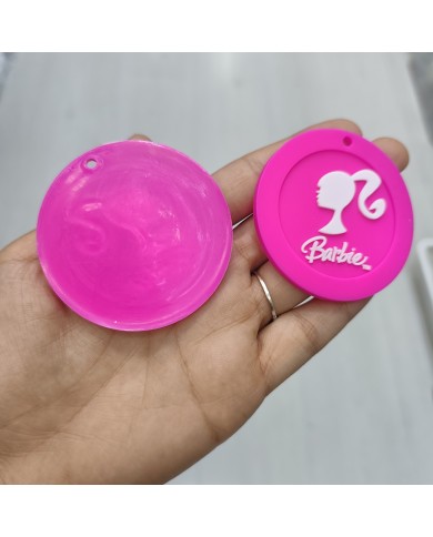 Barbie Silüetli Yuvarlak Charm Ucu Fuşya Beyaz 1 Adet