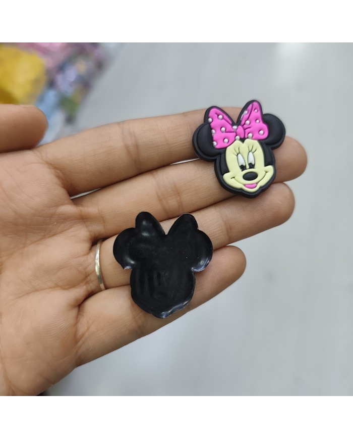 Puantiyeli Fiyonklu Minnie Mouse Yüzü Figürü Pembe Siyah 1 Adet
