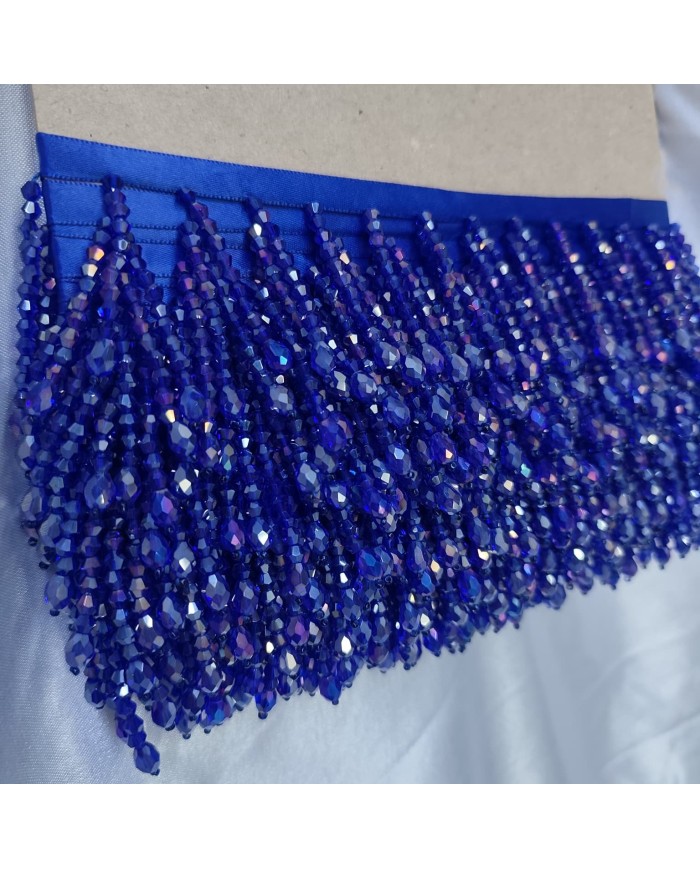 5 cm Fasetli Damla Uçlu Kristal Boncuk Saçak Saks Mavisi 1 Metre