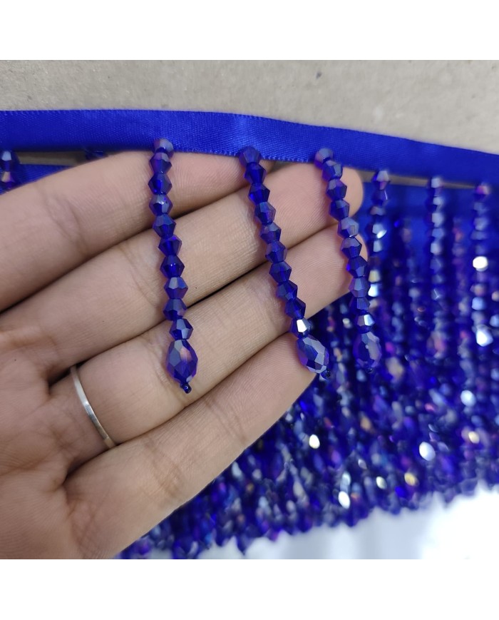 5 cm Fasetli Damla Uçlu Kristal Boncuk Saçak Saks Mavisi 1 Metre
