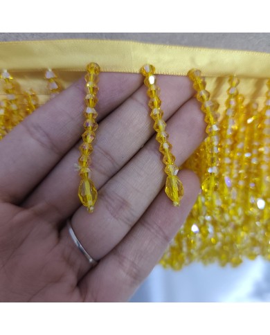 5 cm Uzun Damla Uçlu Kristal Boncuk Saçak Limon Sarısı 1 Metre
