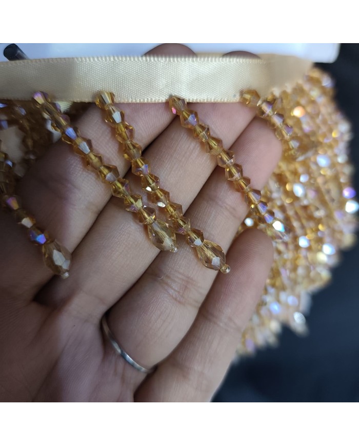 5 cm Fasetli Kristal Boncuk Saçak Şampanya Altın 1 Metre